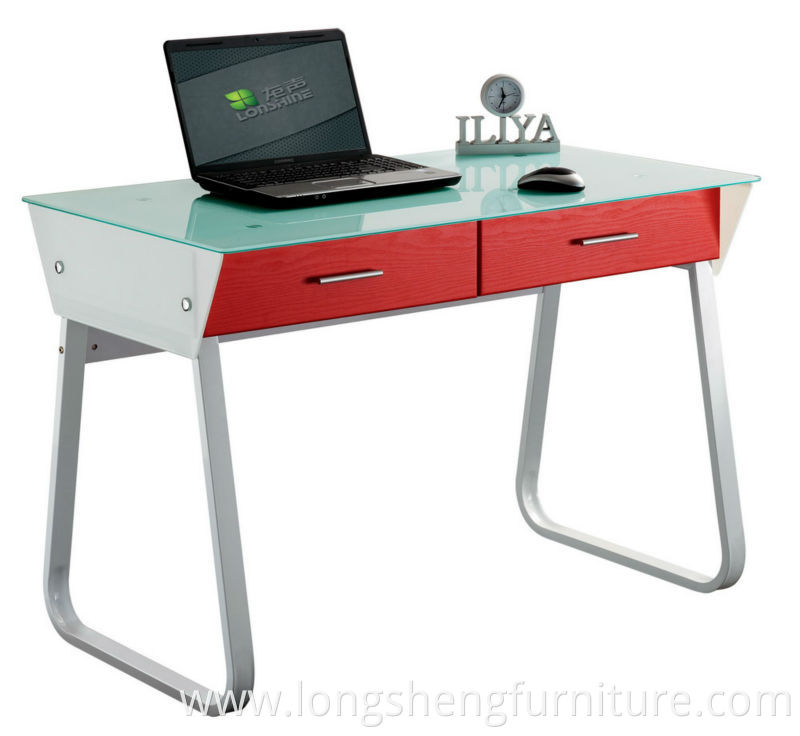 Two Colour Office Glass Desk With Drawer